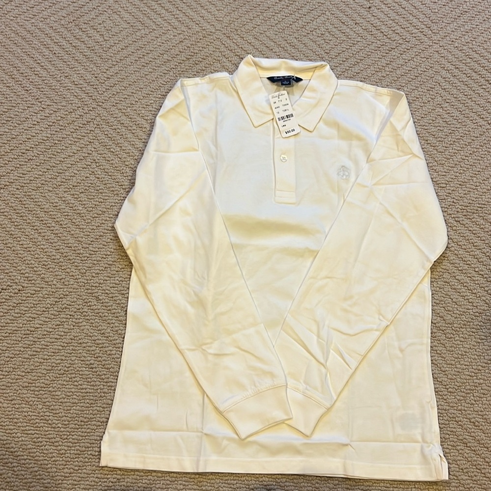 A classic, light weight off white/ cream Brooks Brothers long sleeve cotton polo